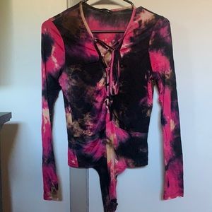 Pink & black tie-dye body suit